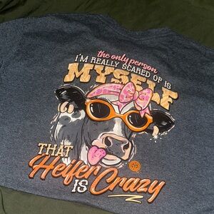 Graphic Tee with Cow and Fun Text